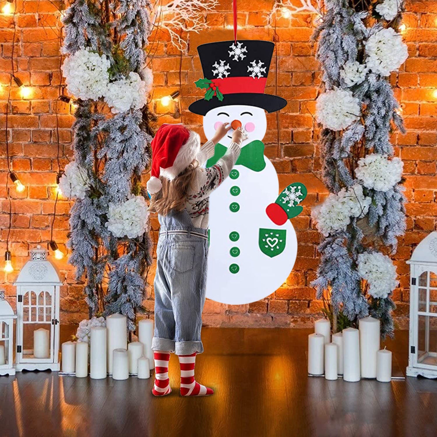 Felt Christmas Snowman Set DIY Felt Christmas Hanging Decorations Kits with 54Pcs Detachable Ornaments Xmas Gift for Toddlers