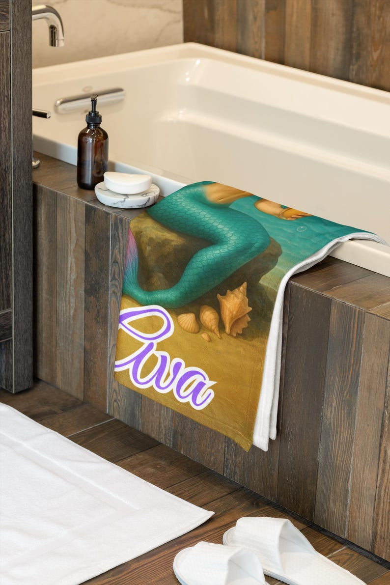 Personalized Mermaid Beach Towel, Custom Face & Name Beach Towel for Her/Girlfriend/Wife,Cute Mermaid Pool Towel, Custom Marine Beach Towel.