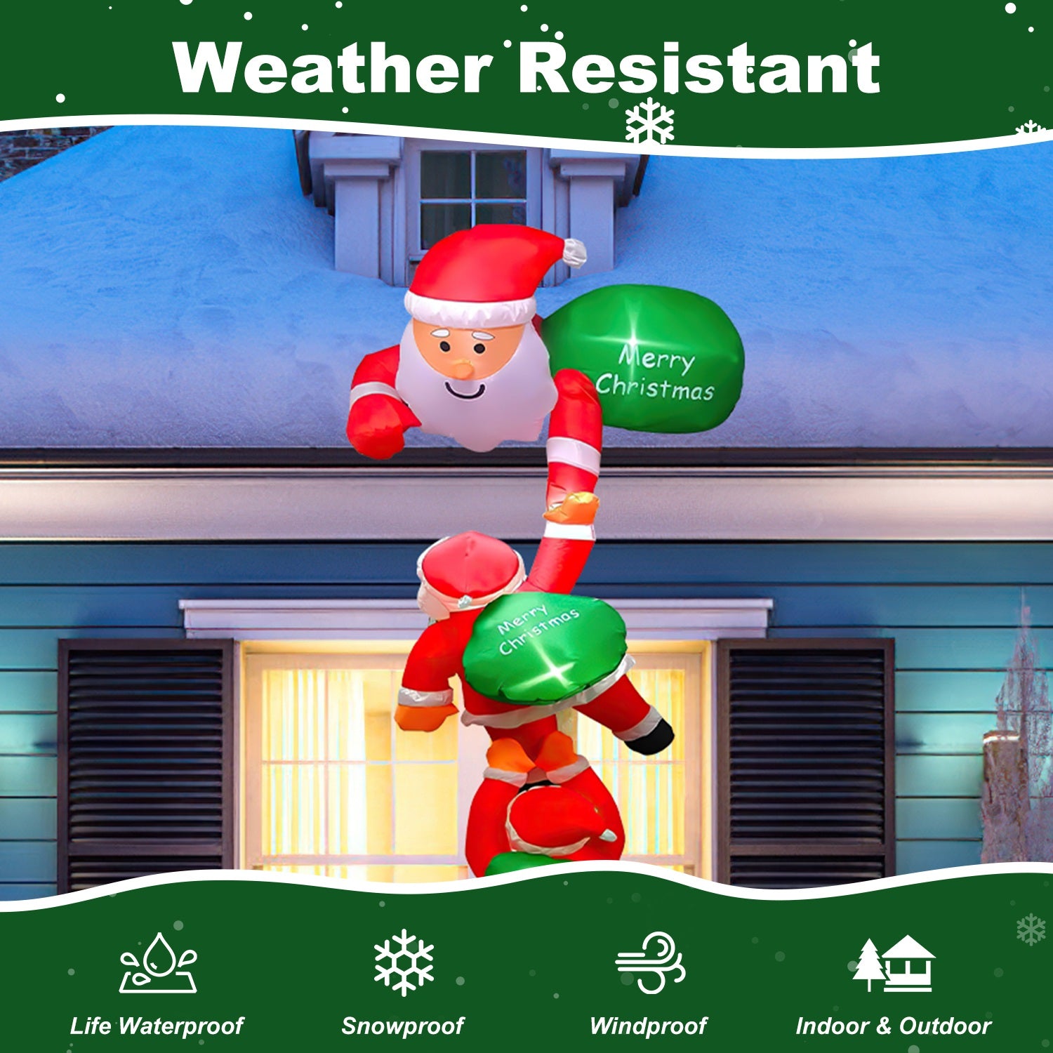 8FT Climbing Inflatable Santa Claus with Light Hanging Blow Up Christmas Inflatable Indoor Outdoor Christmas Decorations 3 Santa Claus 3 Merry Christm