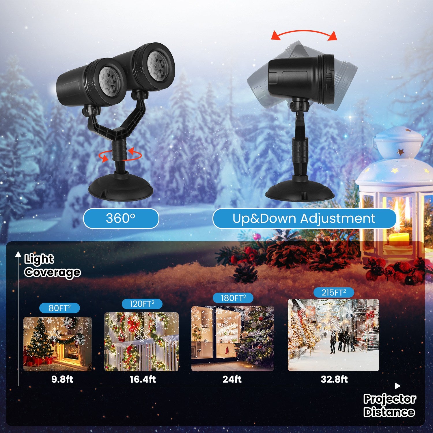 Christmas Snowflake Projector Light Dual-Head LED Stake Light IP44 Waterproof Xmas Decoration For Holiday Indoor Outdoor Use Garden Patio Wall Decor