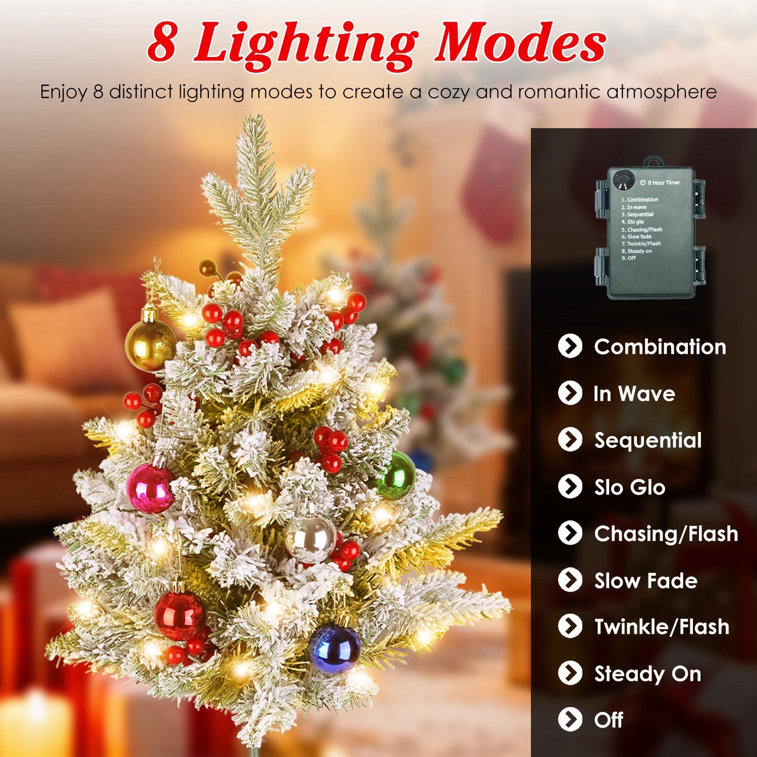 2Pcs Solar Powered Lighted Christmas Tree Urn Filler With Light Artificial Xmas Trees Light with Berries Decor Balls LED Pathway Pine Tree IP44 Waterp