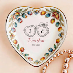 Custom Photo Ceramic Trinket Tray with Colorful Tulip Floral Border-Forever Yours