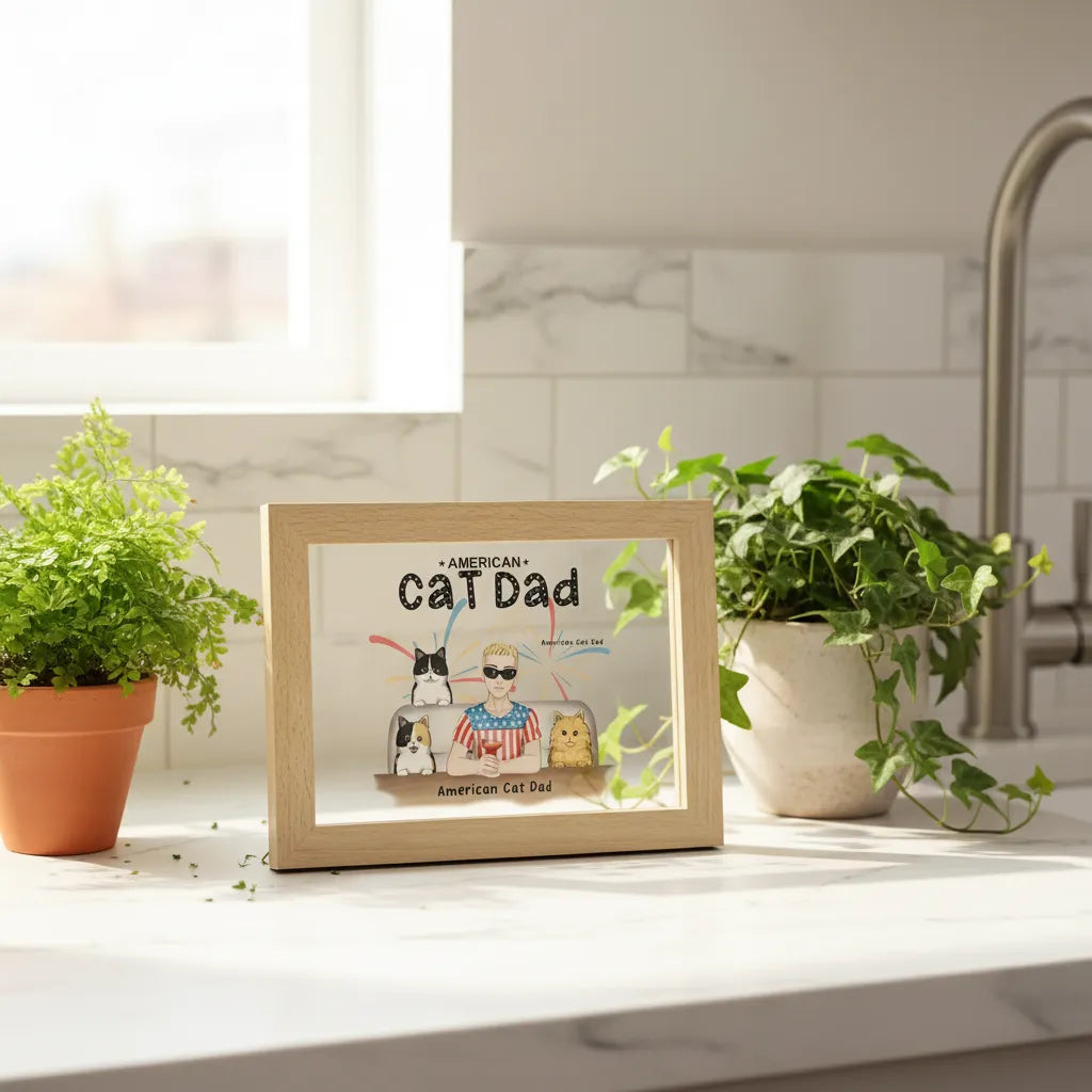 American Cat Dad Wooden Framed