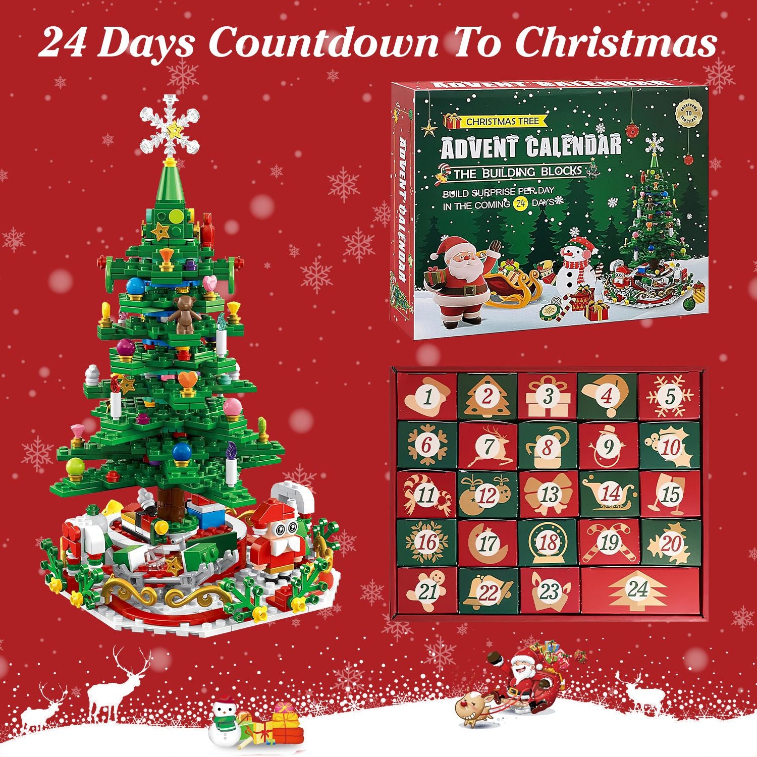 701-Piece Christmas Tree Advent Calendar Building Blocks – Build-a-Day Countdown Toy with Festive Glowing Lights, 24 Daily Surprises & Mini Figures, Holiday Tabletop Decor & Gift for Kids & Adults