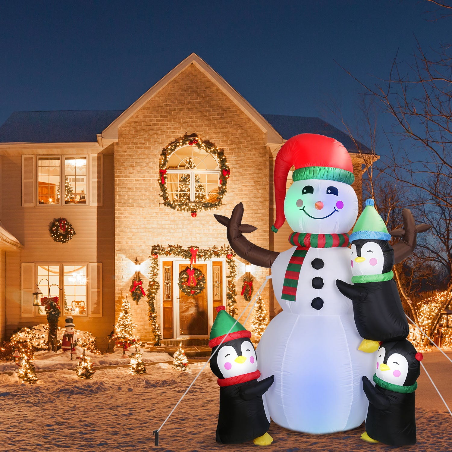 5.9FT Christmas Inflatable Outdoor Decoration Snowman Penguin Blow Up Yard Decoration with LED Light Built-in Air Blower for Winter Holiday Xmas Garde