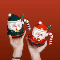 Christmas Santa Ceramic Mug with Lid & Gift Box, Cute 3D Hand-Painted Santa Coffee Cup, Holiday Xmas Gift for Family Friends