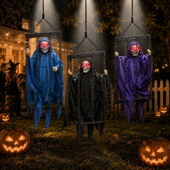 Halloween cage with sound-controlled ghost decorations