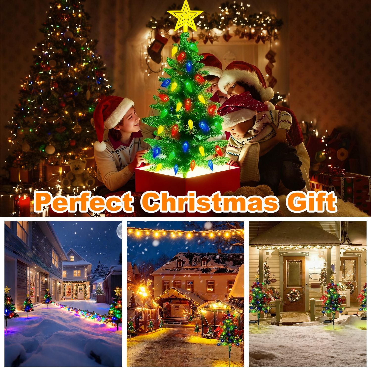 2Pack 37.4in Height Solar Christmas Tree With 100 Colorful LED Beads 8 Lighting Modes For Xmas Decoration IP44 Waterproof Outdoor Pathway Stake Light
