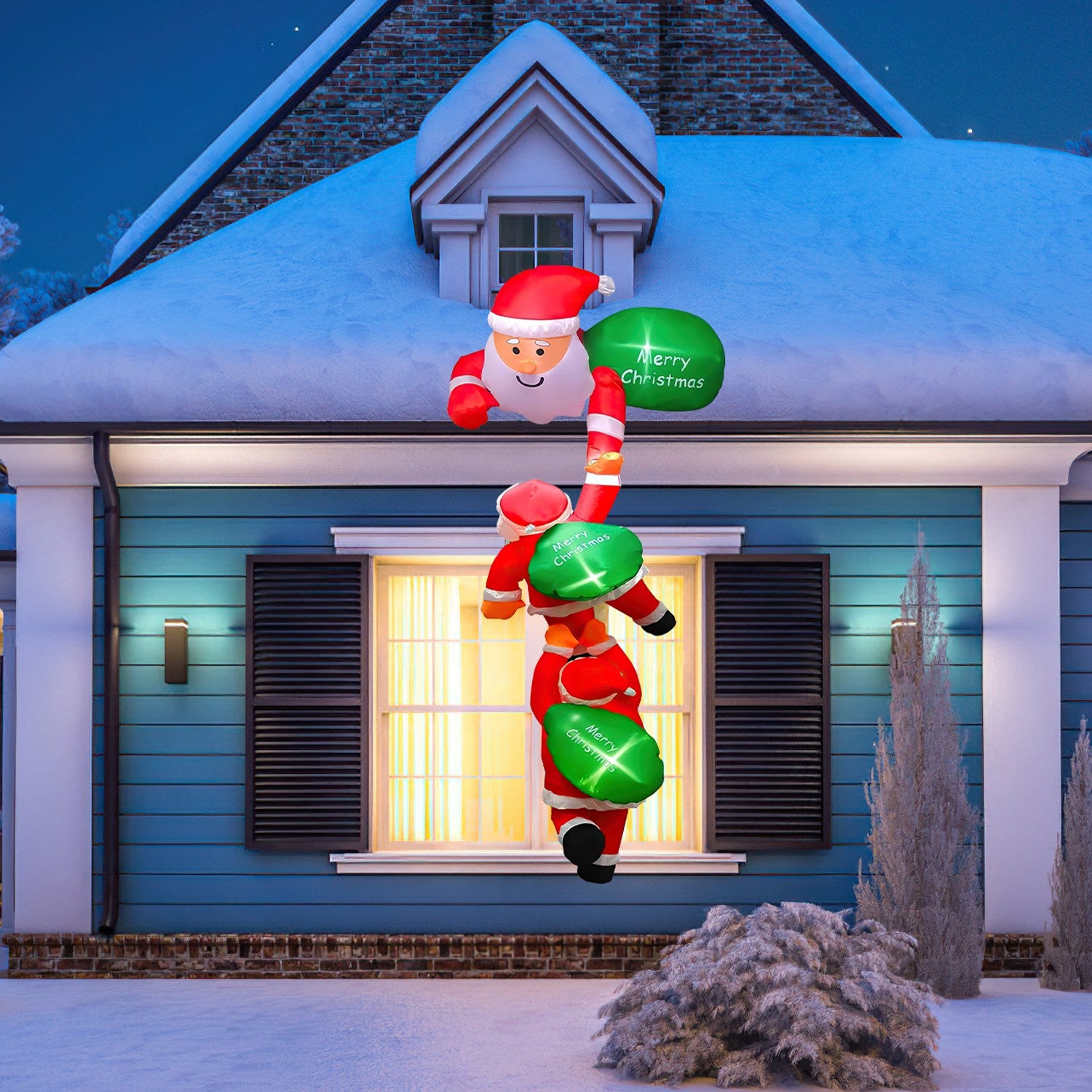 8FT Climbing Inflatable Santa Claus with Light Hanging Blow Up Christmas Inflatable Indoor Outdoor Christmas Decorations 3 Santa Claus 3 Merry Christm