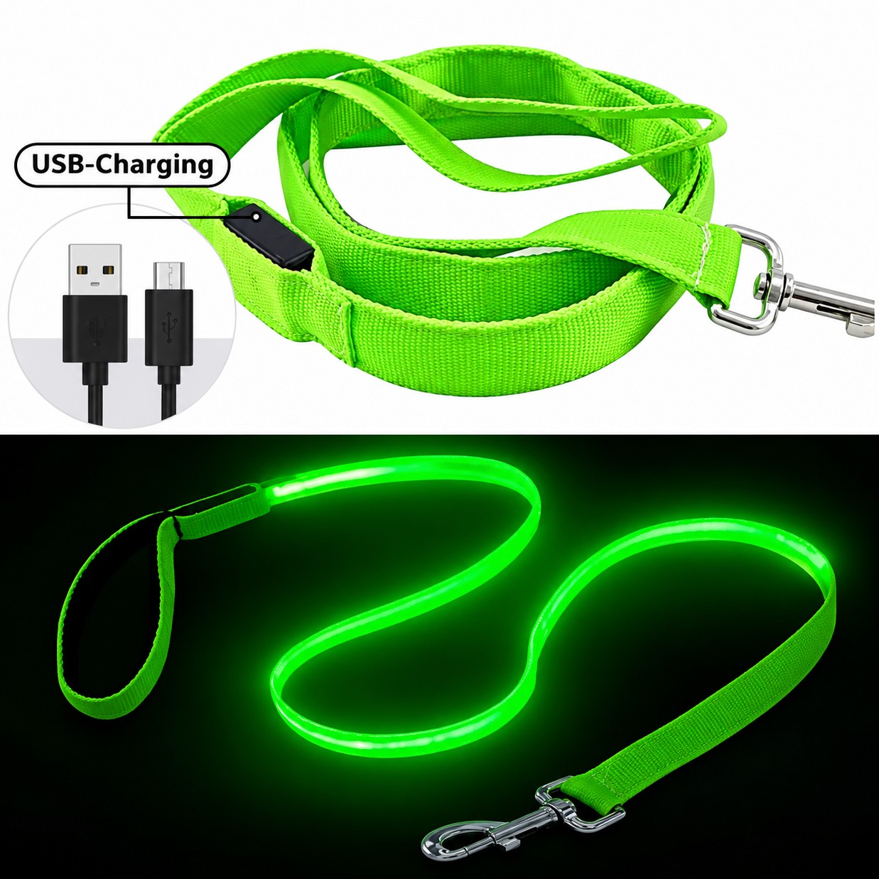 LED Dog Leash - Rechargeable Light-Up Pet Leash for Night Walks | 7 Glow Colors | USB Charging, Strong Clip & Comfortable Non-Slip Grip