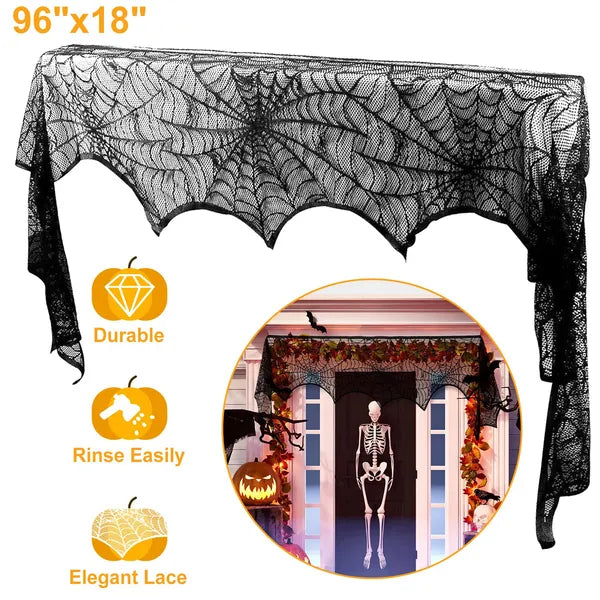 2 pack black lace spider web mantle scarf - product photo 5 of 6