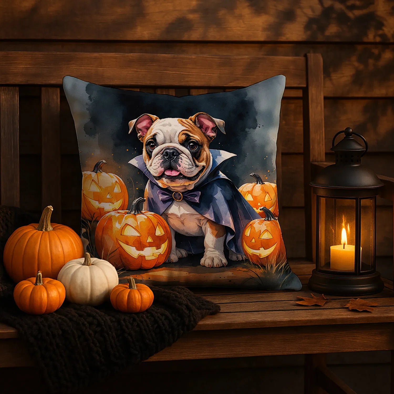english bulldog puppy halloween throw pillow with insert - product photo 5 of 8