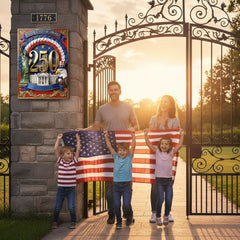 Personalized USA 250th Anniversary Commemorative Metal Sign - Custom Name Eagle Shield for Family Decor