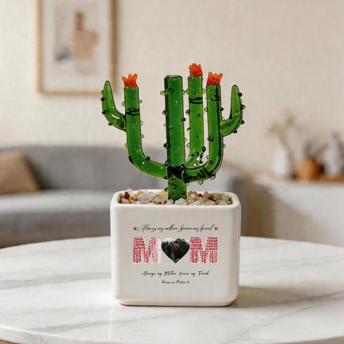 Customized Always my Mother, forever my Friend Crystal Glass Cactus Ornament