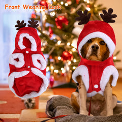Pet Christmas Clothes Santa Claus Reindeer Antlers Costume Winter Outfit New Year Coat For Small Medium Dogs Cats Available in S/M/L/XL