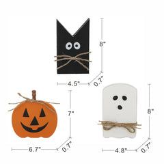 set of 3 flat MDF table decor pieces with pumpkin, ghost and bat cutouts - product photo 7 of 7
