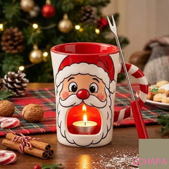 Santa Claus candle holder mug - festive ceramic Christmas candleholder with warm candlelight
