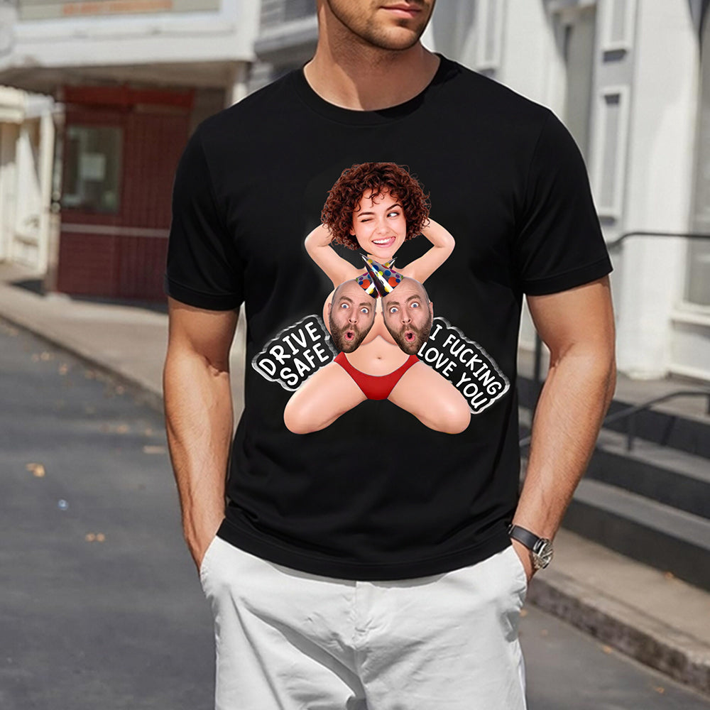 Customized cotton short-sleeved photo shirt - Personalized Anniversary Wedding Gifts For Husband And Wife, Him And Her - Eyes On The Road