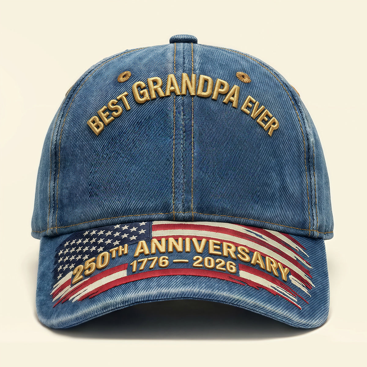 "Best Grandpa Ever" 250th American Anniversary Patriotic Denim Cap