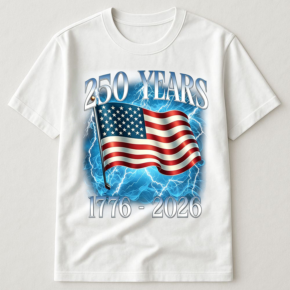 250 Years Of America 1776-2026 USA Flag Lightning Patriotic 4th Of July T-Shirt