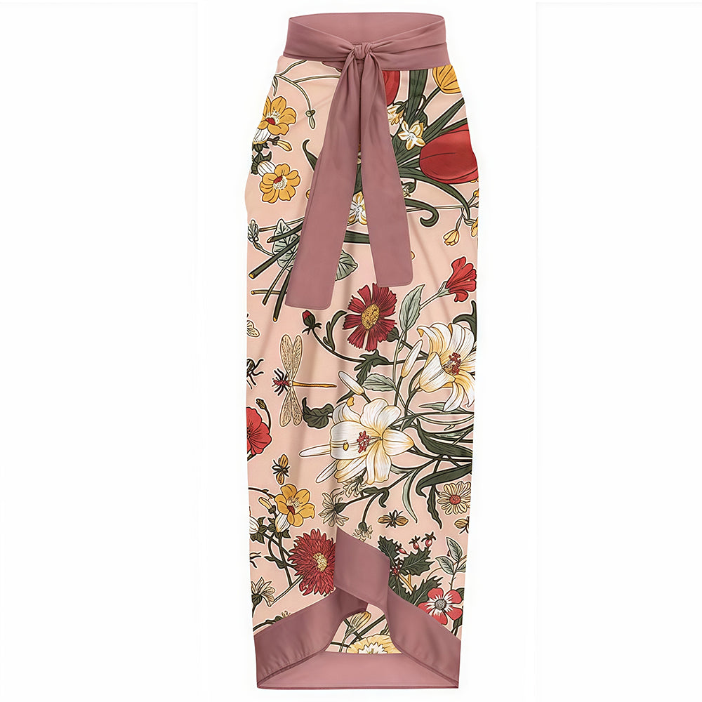 High Waist Sarong Cover Up Floral Bathing Suit