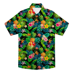 Custom Photo Hawaiian Shirt – Personalized Midnight Tropical Forest & Floral Tee – Unique DIY Dark Aesthetic Island Style Gift