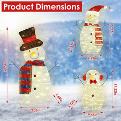 3Pcs 2D Christmas Snowman Yard Decoration Snowman Family Outdoor Decoration With 90Pcs LED Warm Yellow Lights 8 Lighting Modes IP44 Waterproof For Chr