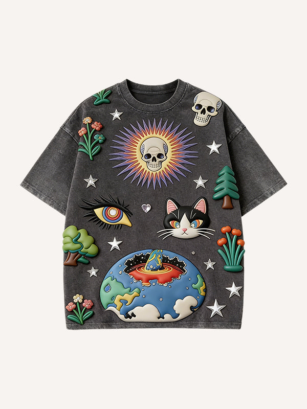 Aliens Watching Earth Printed Short Sleeve