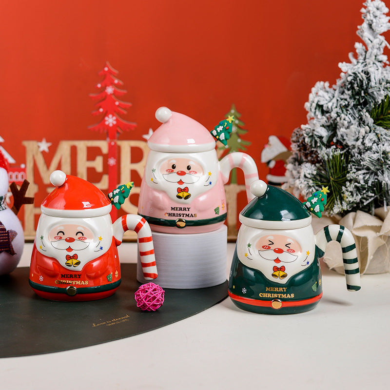 Christmas Santa Ceramic Mug with Lid & Gift Box, Cute 3D Hand-Painted Santa Coffee Cup, Holiday Xmas Gift for Family Friends