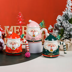Christmas Santa Ceramic Mug with Lid & Gift Box, Cute 3D Hand-Painted Santa Coffee Cup, Holiday Xmas Gift for Family Friends
