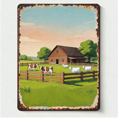 Custom Vintage Farm Barn Cow Sheep Landscape Metal Sign