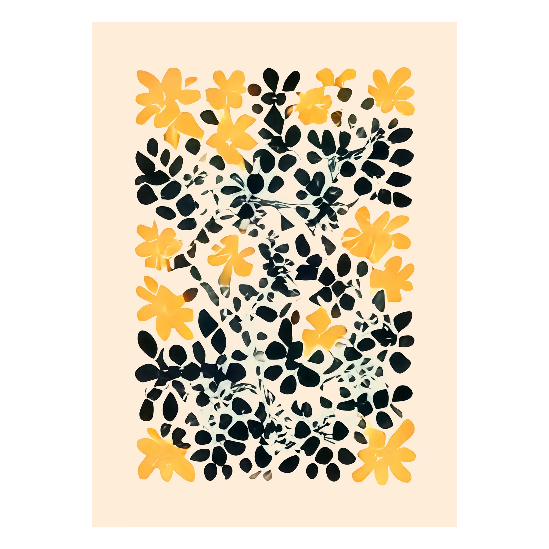 Boho Yellow Floral Black Abstract Leaves Pattern Throw Blanket