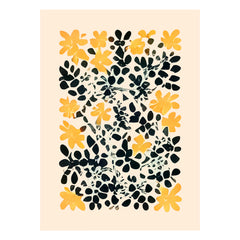 Boho Yellow Floral Black Abstract Leaves Pattern Throw Blanket