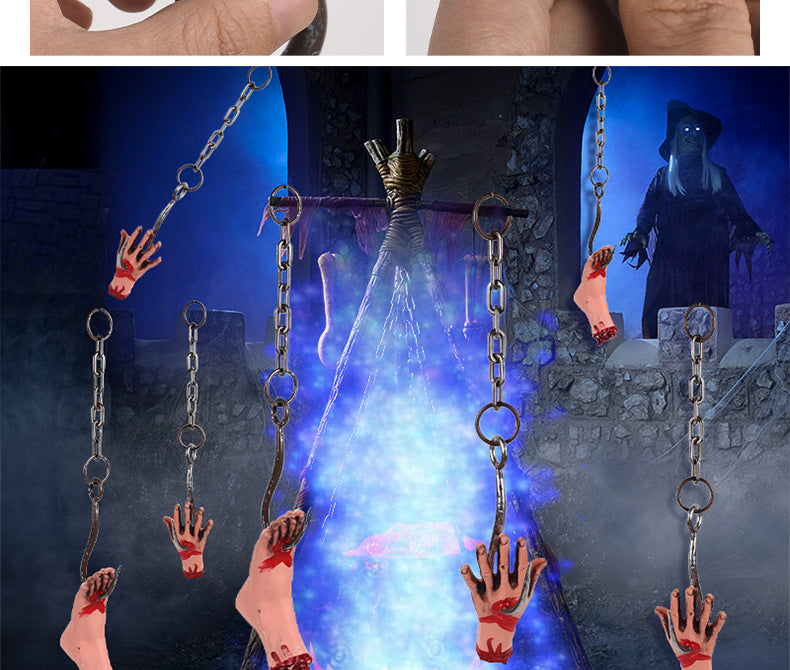 Halloween scary props - iron chain, hand hook, foot hook, head hook, haunted house scene, garden decoration