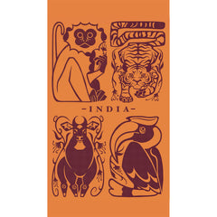 India Exotic Animals Folk Art Print Throw Blanket