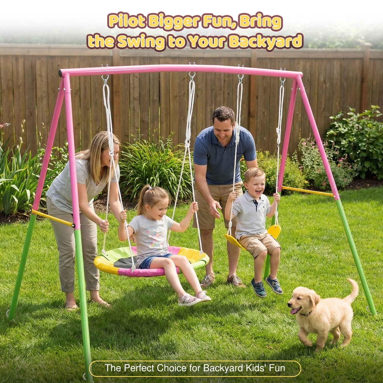 1 Set Swing Set For Christmas Gift Backyard, 330lbs Swing Set With Heavy-Duty A-Frame Metal Outdoor Swing Stand, 1 Saucer Swing Seat & 1 Belt Swings Seat Use On Four Season