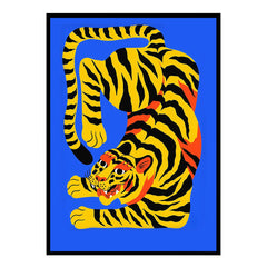 Bold Pop Art Tiger on Blue Background Beach Towel