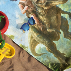 Personalized Dinosaur Beach Towel, Custom Dino Kid Pool Towel, Child Face Name, Boys Gift.