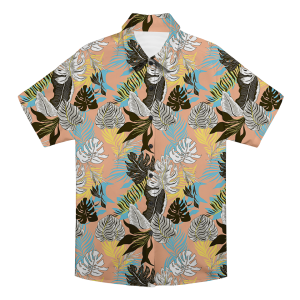 Custom Photo Hawaiian Shirt – Personalized Pink Floral & Lush Tropical Palm Button-Down – Unique DIY Aloha Summer Vacation Gift