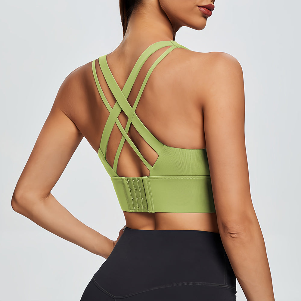 Crisscross Back High Support Sports Bra - Adjustable Hook-and-Eye Back Workout Crop Top