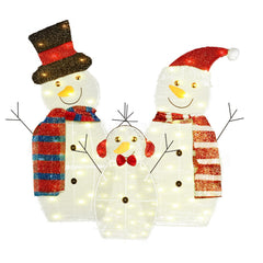 3Pcs 2D Christmas Snowman Yard Decoration Snowman Family Outdoor Decoration With 90Pcs LED Warm Yellow Lights 8 Lighting Modes IP44 Waterproof For Chr