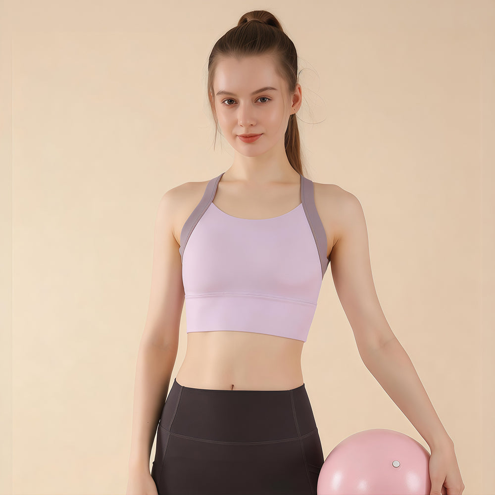 Sage Green Cross Back Sports Bra - High Support Longline Workout Crop Top for Running & Gym