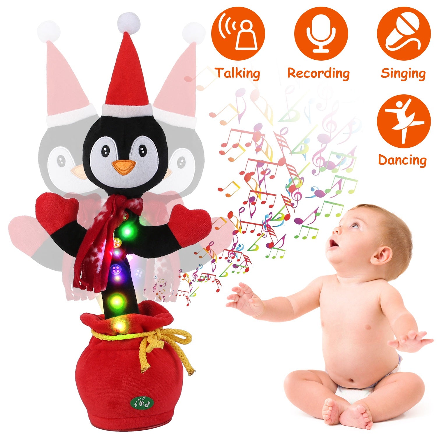 Kid Electric Dance Toy Christmas Elk Snowman Senior Penguin Plush Toy 