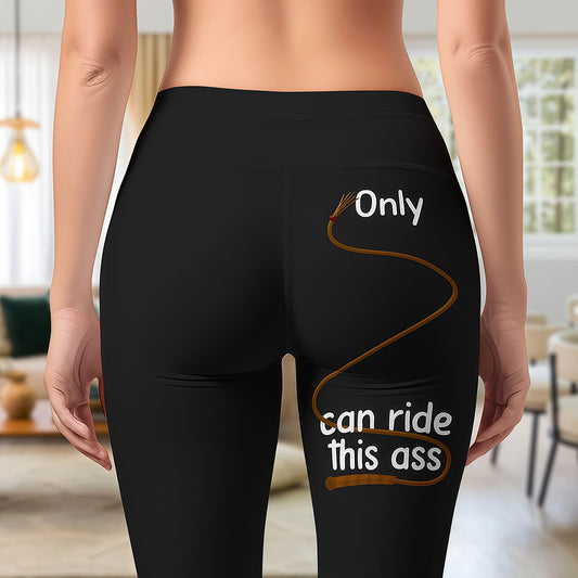 Bold Whip Graphic Black High-Rise Leggings - "Only [Whip] Can Ride This Ass" Statement Yoga Pants - Risqué Clubwear & Activewear