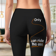 Bold Whip Graphic Black High-Rise Leggings - "Only [Whip] Can Ride This Ass" Statement Yoga Pants - Risqué Clubwear & Activewear