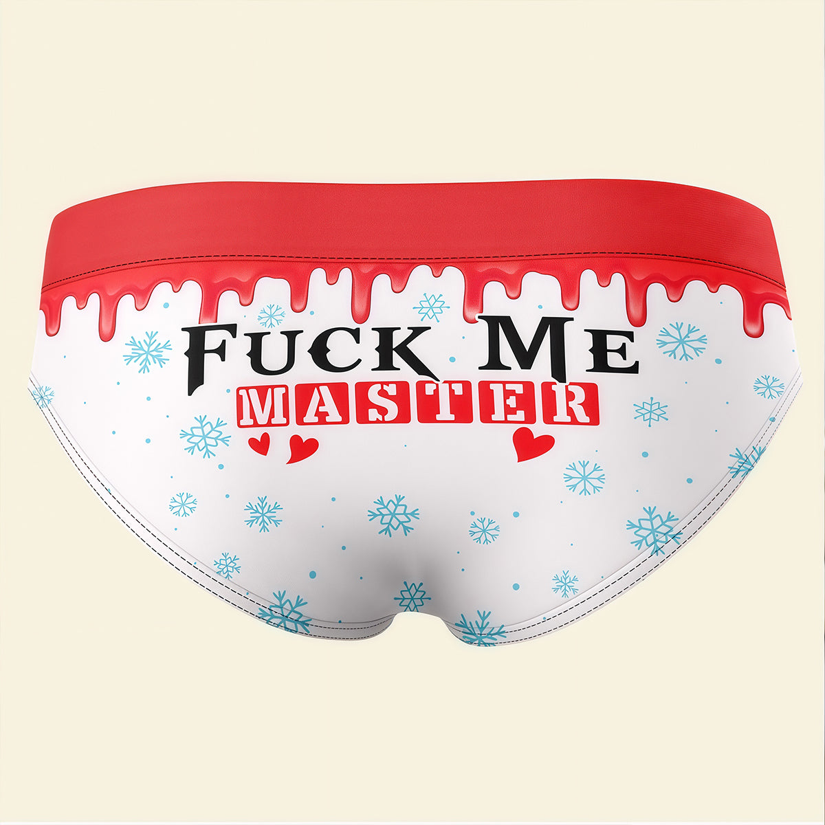 Sassy Snowflake Holiday Undies - "F*ck Me Master" Red & White Graphic Panties - Festive Occasion Cheeky Intimates