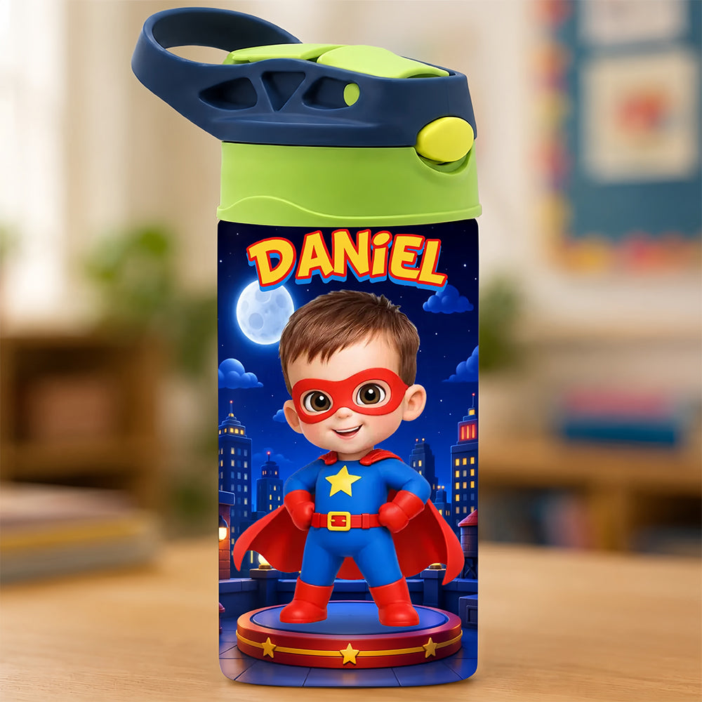 Custom Photo Kids Insulated Water Bottle - Personalized Back To School Gifts For Kids - Hero In Training
