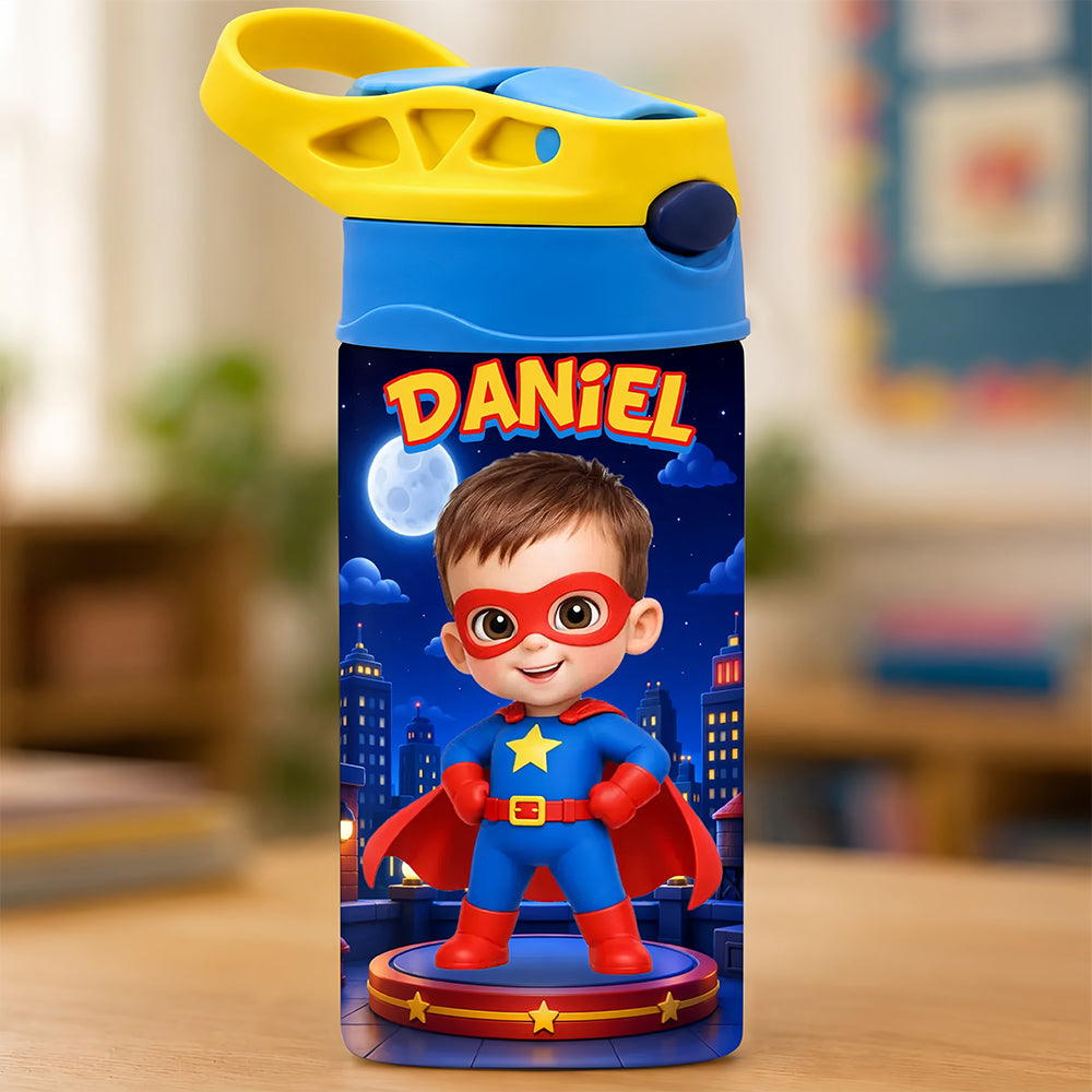 Custom Photo Kids Insulated Water Bottle - Personalized Back To School Gifts For Kids - Hero In Training