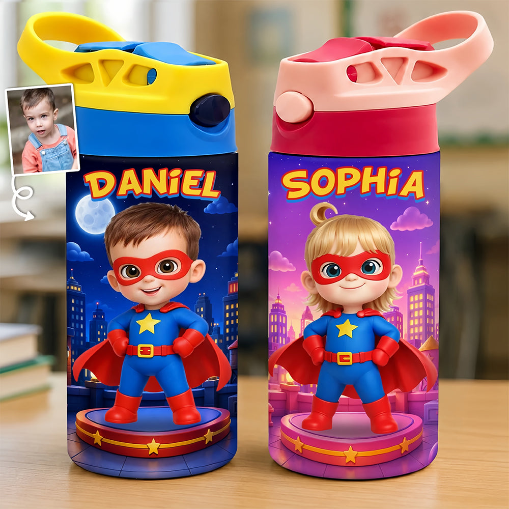 Custom Photo Kids Insulated Water Bottle - Personalized Back To School Gifts For Kids - Hero In Training