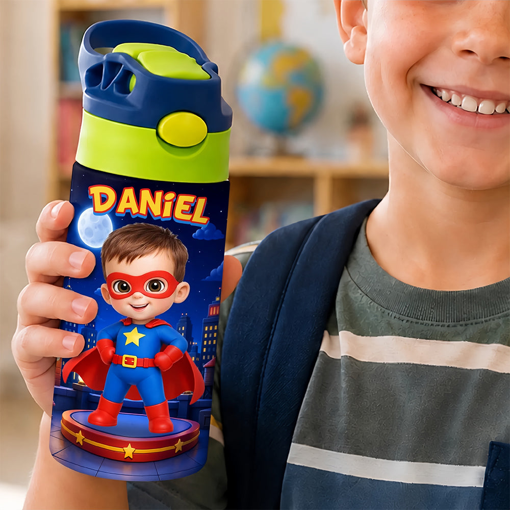 Custom Photo Kids Insulated Water Bottle - Personalized Back To School Gifts For Kids - Hero In Training